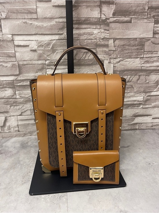 Michael Kors Handbags - Michael Kors Manhattan Backpack Satchel & Matching Wallet Brown MK Logo